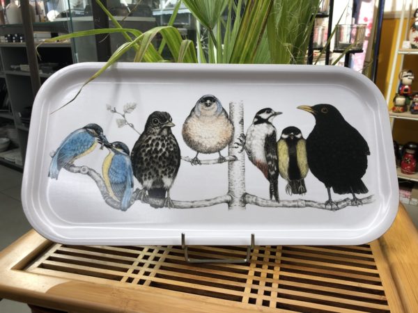 Plateau rectangulaire long 43x22 cm - Famille oiseaux - Bois de Suède - Décoration d'intérieur - Outdoor - Animaux - Charlotte Nicolin - Tilvist Mulhouse