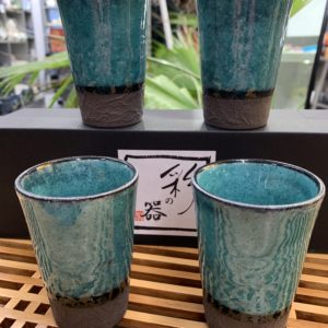 Coffret 4 gobelets céramiques turquoise - Japon