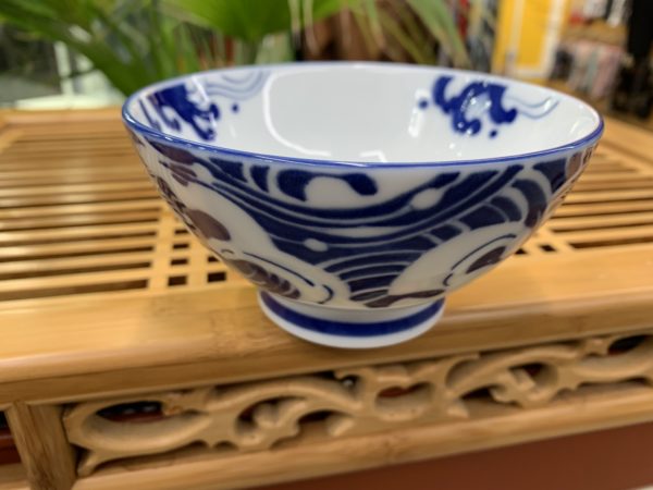 Bol blanc et bleu - Motifs vagues - 300ml - 11,5x6 cm - Tokyo Design