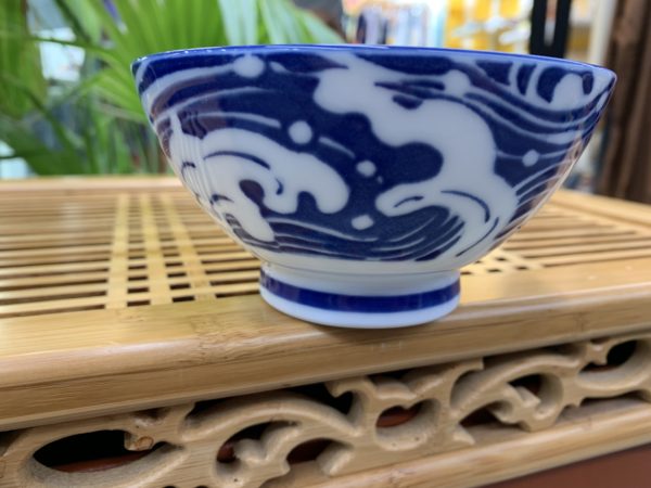 Bol blanc et bleu - Motifs vagues - 300ml - 11,5x6 cm - Tokyo Design