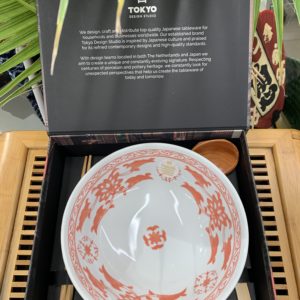 Coffret bol à Ramen 1250ml avec cuillère bambou et 2 baguettes en bois - Bol blanc et rouge - Céramique - Tokyo design