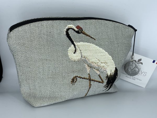 Pochette coton tissé Grues blanches sur fond clair