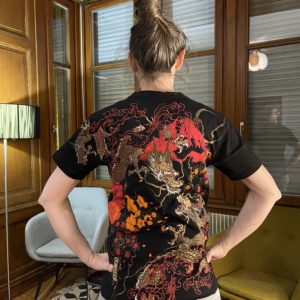 Tee Shirt japonais imprimé et brodé dragon