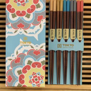 Coffret 5 paires de baguettes couleurs hexagonales et rondes
