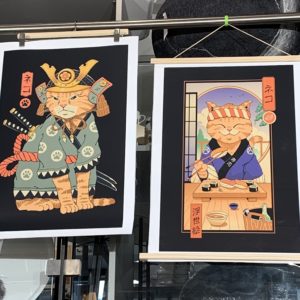 Affiche japonaise tissu 46x66 cm- Motifs Néko