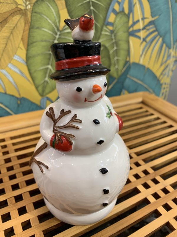 Bonhomme de neige en porcelaine tournant et musical