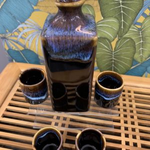 Coffret saké noir et blanc en céramique - 5 pièces - Japon