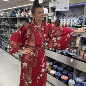 Kimono fleur rouge Japon 100% coton