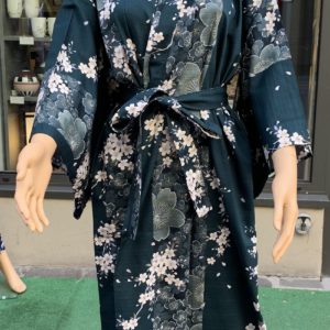 Kimono d'été Yukata fleurs vert 100 coton Japon