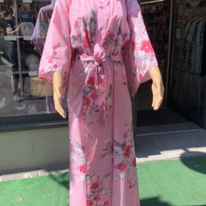Yukata - Robe Kimono - rose fleuri avec oiseau - 100% coton - Fabrication au Japon