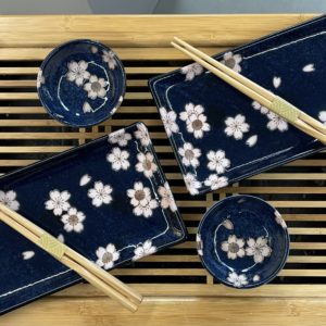 Coffret sushi 6 pièces sakura bleu - Fabrication au Japon