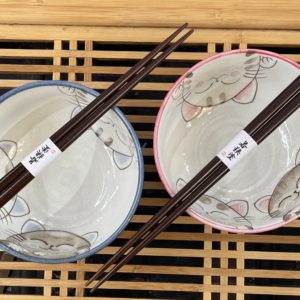 Coffret bols 500ml chats + 2 paires de baguettes - Porcelaine Japonaise