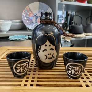 Service à saké okame 3 pièces en céramique japonaise - fabrication artisanale