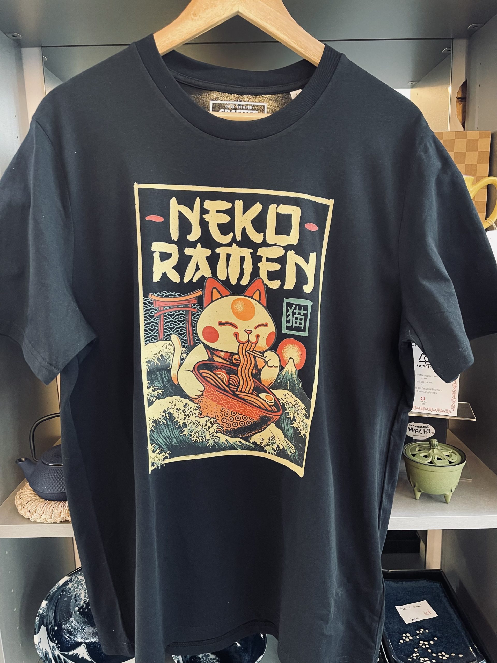 Teeshirt neko ramen - 100 coton Bio - Noir